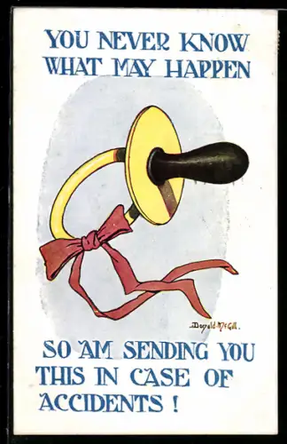 Künstler-AK Donald McGill: Schnuller mit einer daran befestigten Schleife