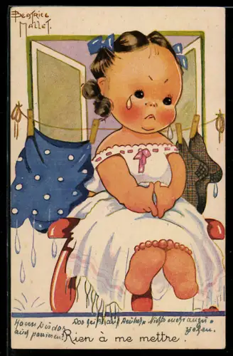 Künstler-AK Beatrice Mallet: Junges Mädchen mit Tränen in den Augen