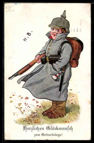 AK Ein frohes Osterfest!, kleiner Soldat mit Pickelhaube
