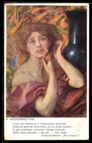 Künstler-AK Teodor Axentowicz: Schöne Frau mit auffälligem Hut