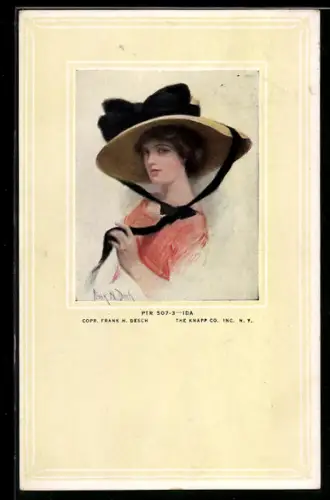Künstler-AK Frank H. Desch: Hübsche Frau mit Hut