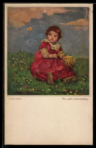 Künstler-AK C. Sporleder: Mädchen beobachtet gelbe Schmetterlinge