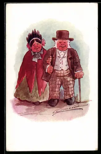 Künstler-AK Cynicus: Älteres Pärchen Arm in Arm