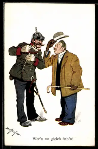 Künstler-AK Carl Josef Pollak: Wer`n ma gleich hab`n, Herr grüsst einen Polizisten