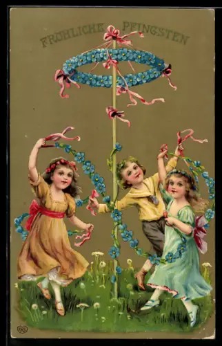 AK Mädchen tanzen im Reigen um Maibaum, Pfingsten