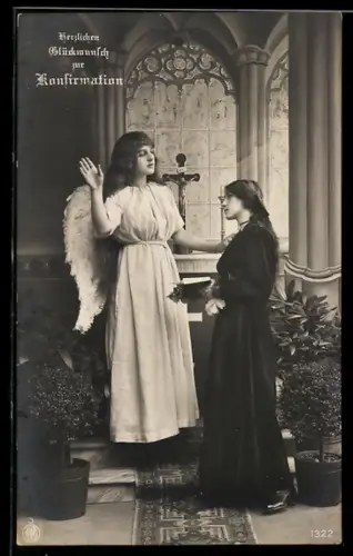 AK Engel mit Mädchen zur Konfirmation