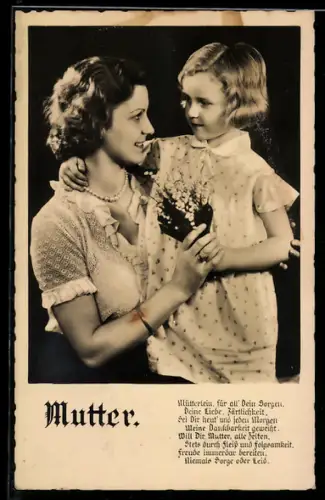 AK Kind mit ihrer Mutter zum Muttertag