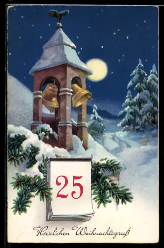 AK Läutende Glocken im Kirchturm zu Weihnachten