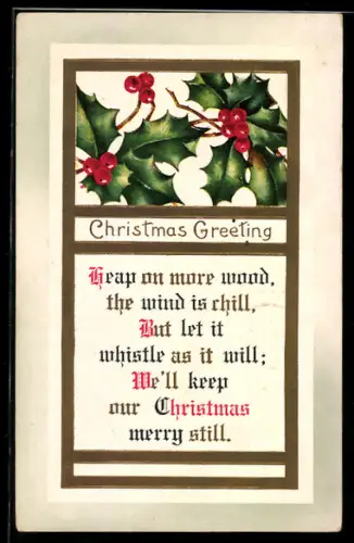 AK Stechpalmenzweige mit Gedicht, Weihnachten