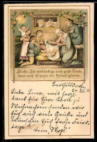 AK Gruppe um das Jesuskind versammelt, Weihnachten