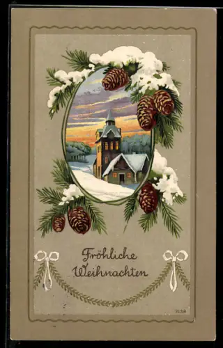 AK Verschneite Winterlandschaft, Kirche, Weihnachten