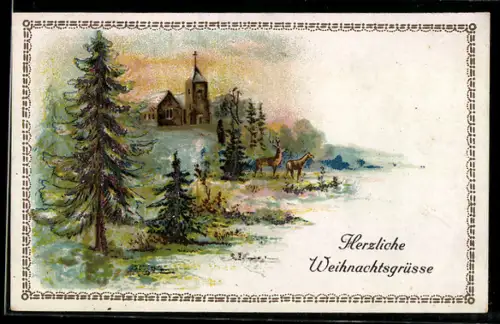AK Verschneite Landschaft mit Kirche, Weihnachten
