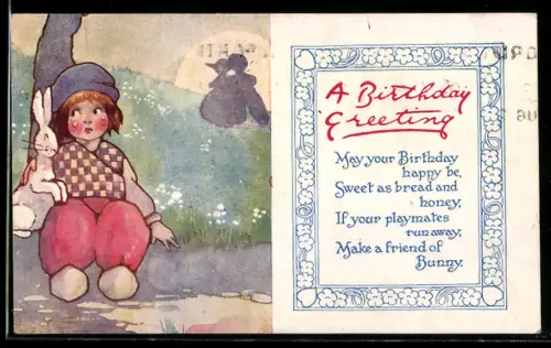 AK Kleines Kind mit einem Hasen, Geburtstag