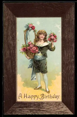AK Mädchen mit Blumenkorb überbringt Geburtstagswünsche