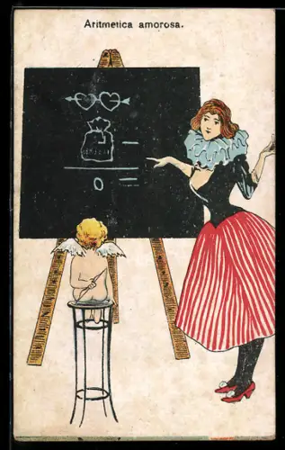 AK Amor in der Schule vor Tafel, Arithmetik der Liebe
