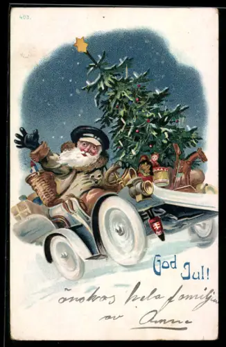 AK Weihnachtsmann im Auto mit Christbaum
