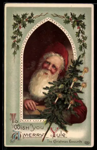 AK Weihnachtsmann mit geschmückten Weihnachtsbaum