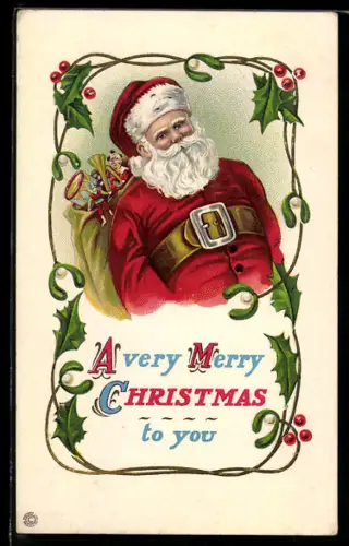 AK Weihnachtsmann mit Geschenken in einem Sack