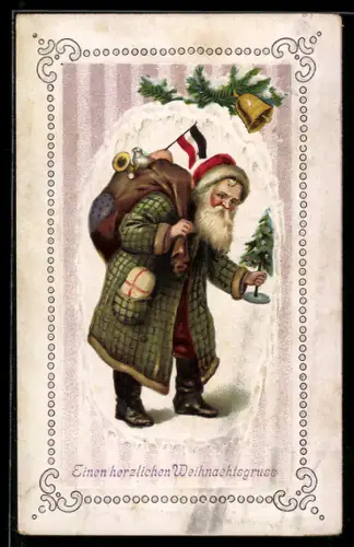 AK Weihnachtsmann mit einem Sack voller Geschenke