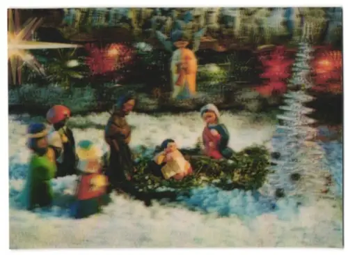 3D-AK Maria und Josef mit dem Jesuskind, den heiligen drei Königen und Engel