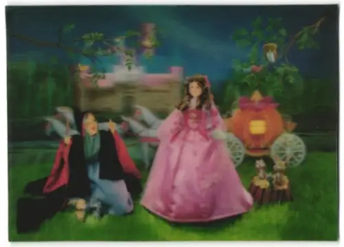 3D-AK Aschenputtel mit Zauberer an Kutsche