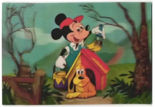 3D-AK Mickey Mouse streicht Plutos Hundehütte