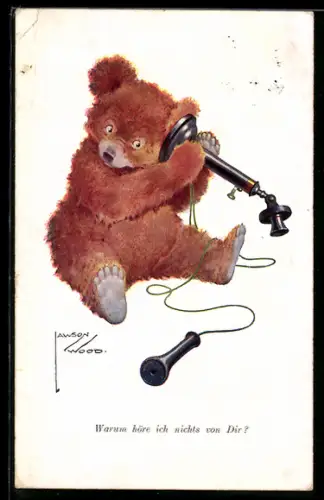 Künstler-AK Lawson Wood: Kleiner Bär benutzt das Telefon nicht korrekt