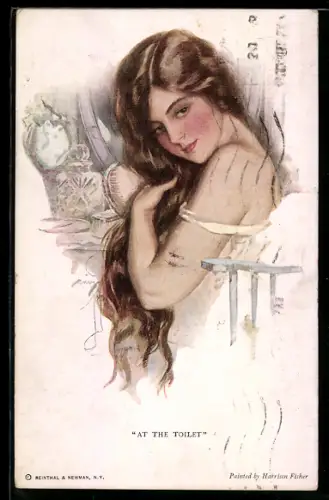 Künstler-AK Harrison Fisher: Junge Frau bei der Morgentoilette