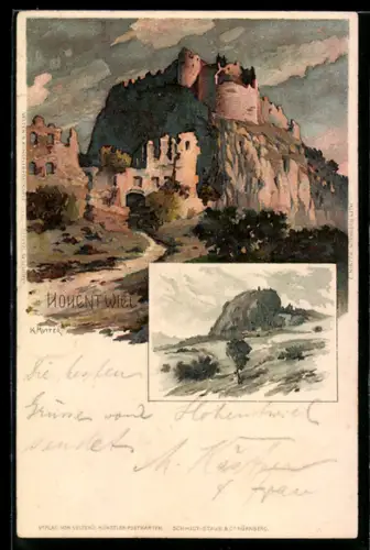 Künstler-AK Karl Mutter: Ansicht der Festungsruine Hohentwiel