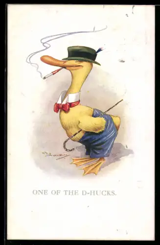 Künstler-AK Maurice: Vornehme Ente mit Hut, Gestock und Zigarette