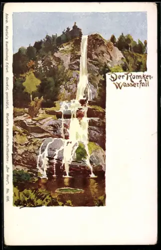 Künstler-AK Carl Biese: Oker, Der Romker-Wasserfall