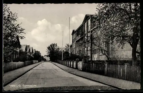 AK Varel i. O., Gymnasium mit Strasse