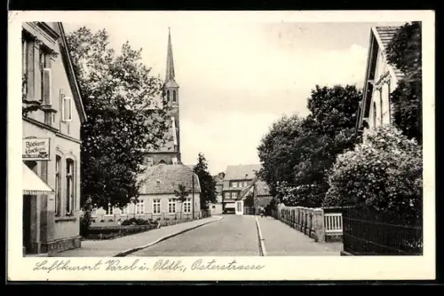 AK Varel i. Oldb., Osterstrasse, Kirche, Bäckerei