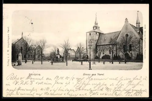 AK Varel, Schlossplatz, Kirche, Denkmal