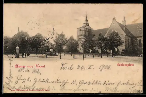 AK Varel, Schlossplatz, Panorama