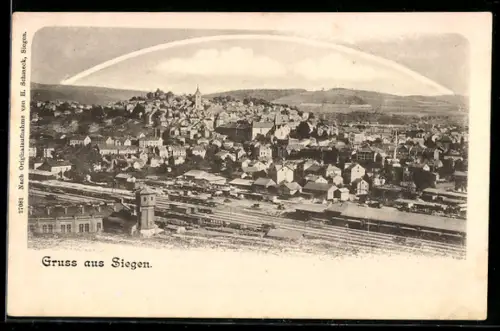 AK Siegen, Ortsansicht mit Bahnhof, Wasserturm