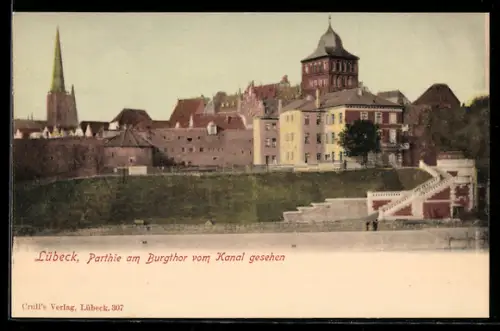 AK Lübeck, Parthie am Burgtor vom Kanal gesehen