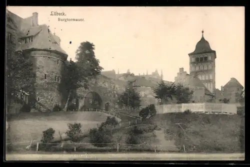 AK Lübeck, Burgtormauer, Panorama