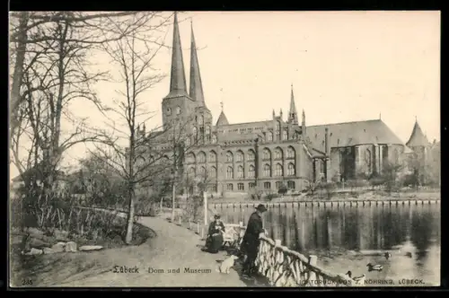 AK Lübeck, Dom und Museum, Promenade, Gewässer