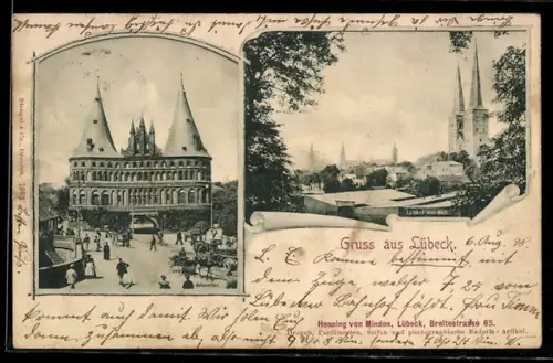 AK Lübeck, Holstentor, Lübeck vom Wall