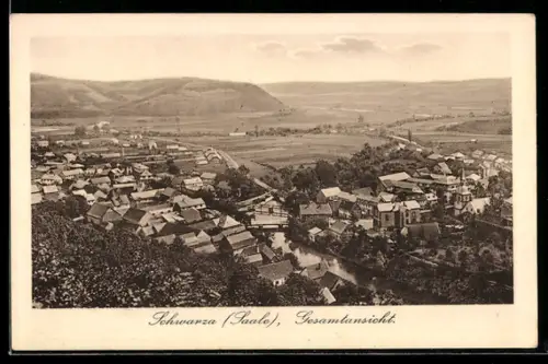 AK Schwarza /Saale, Gesamtansicht aus der Vogelschau