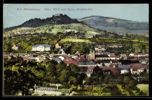 AK Bad Blankenburg /Thür., Ort mit Ruine Greifenstein