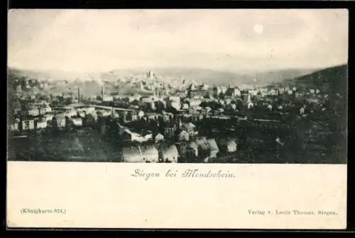 AK Siegen, Stadtansicht bei Mondschein