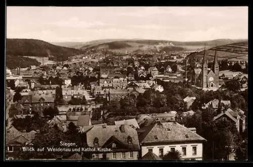 AK Siegen, Blick auf Weidenau und Katholische Kirche