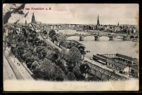 AK Alt-Frankfurt, Mainufer, Brücke, Dom