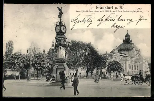 AK Frankfurt a. M., Uhrtürmchen, Schauspielhaus