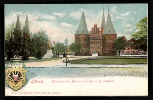 AK Lübeck, Marienkirche, Bismarckdenkmal, Holstentor