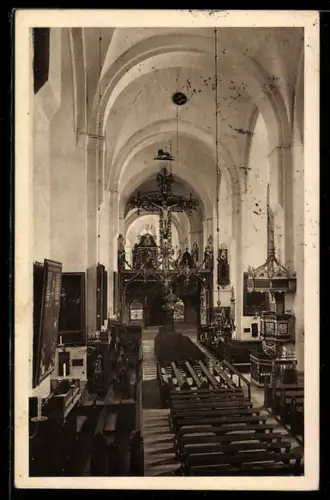 AK Lübeck, Dom, Hauptschiff mit Blick auf das Triumphkreuz