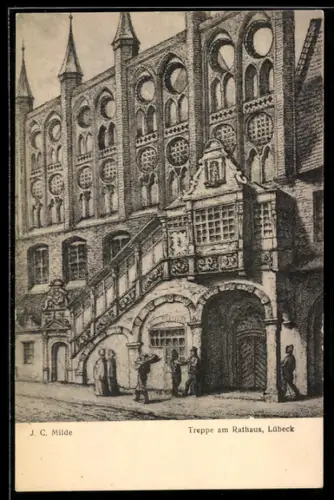 Künstler-AK Lübeck, Treppe am Rathaus