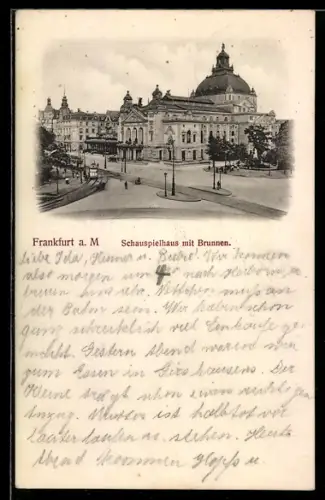 AK Frankfurt a. M, Schauspielhaus mit Brunnen